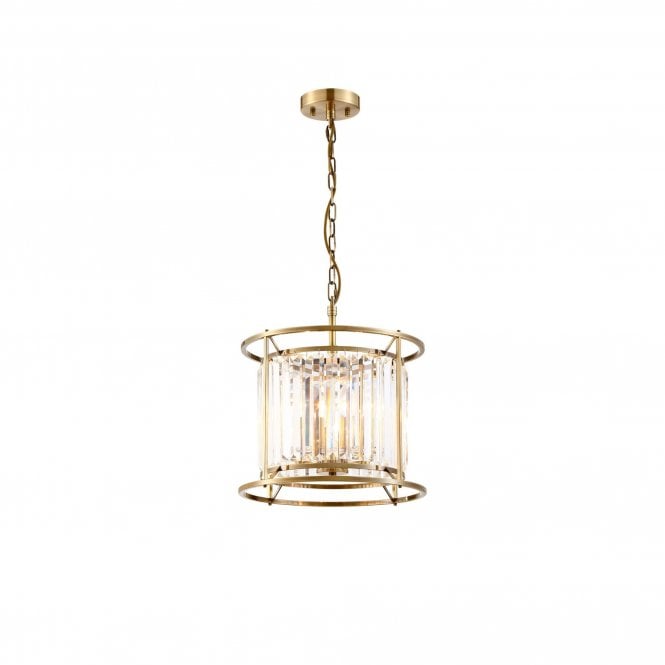 REGENCY Pendant or Semi Ceiling Pendant in Antique Brass with Clear Crystal