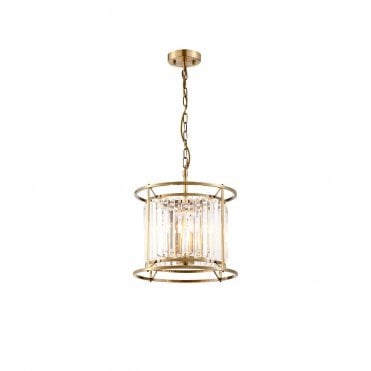 REGENCY Pendant or Semi Ceiling Pendant in Antique Brass with Clear Crystal