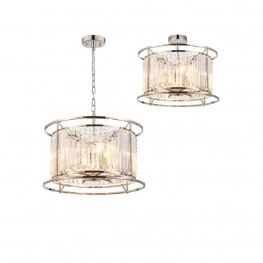 REGENCY Pendant or Semi Flush Ceiling Finished in Polished Nickel and Clear Crystal
