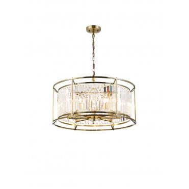 semi flush/pendant 8 light brass and crystal