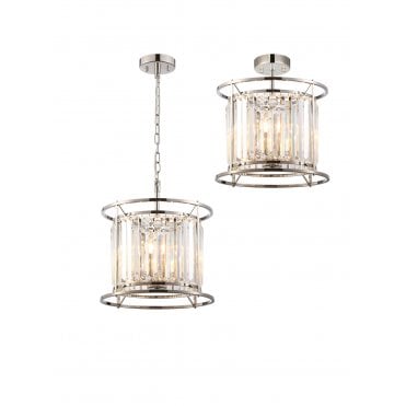 semi flush/pendant 3 light nickel and crystal