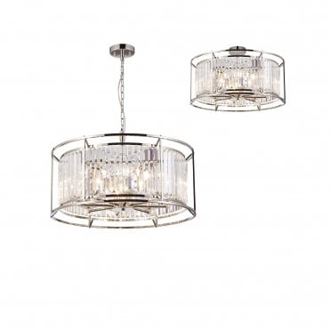 REGENCY Pendant / Semi Flush Ceiling Fitting in Polished Nickel and Crystal