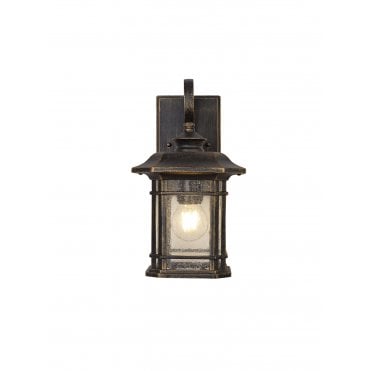 REGENCY Small Wall Lamp, E27, Brushed Black Gold Seeded Glass, IP54,