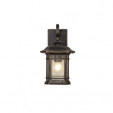 REGENCY Small Wall Lamp, E27, Brushed Black Gold Seeded Glass, IP54,