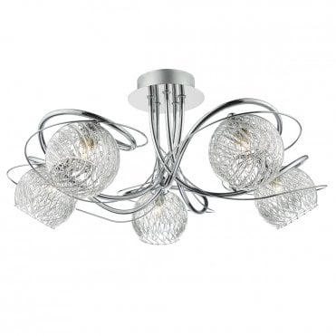 REHAN - 5 Light Semi Flush Ceiling Polished Chrome Polished Chrome