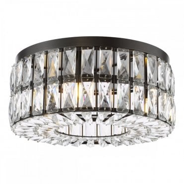 Relena black and crystal flush ceiling light ideal for low ceilings by The Lighting Book