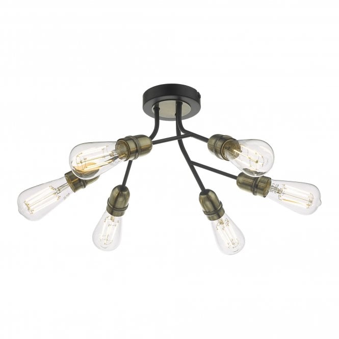 REMY 6 Light Semi Flush Ceiling Fitting Black & Antique Brass