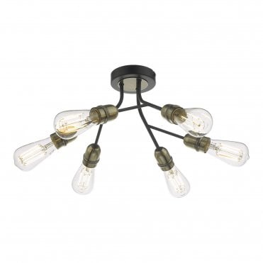 REMY 6 Light Semi Flush Ceiling Fitting Black & Antique Brass