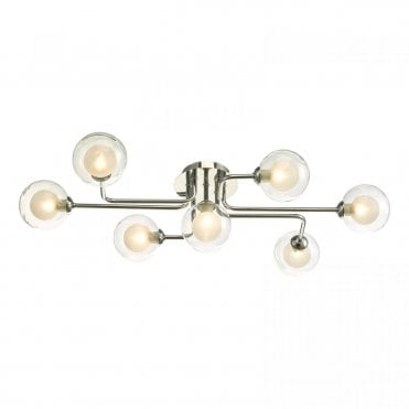 7 light ceiling semi flush in chrome with opal glass double shades
