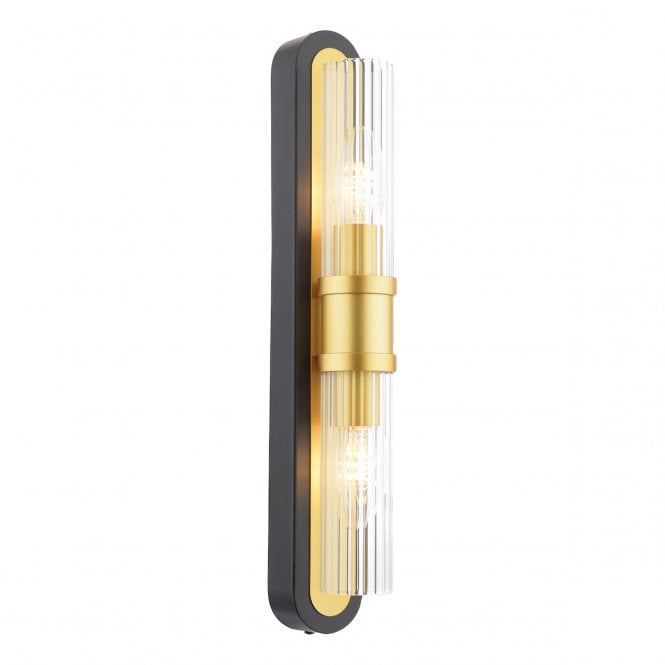 Rhian 2 Light Wall Light Matt Black and Ribbed Glass
