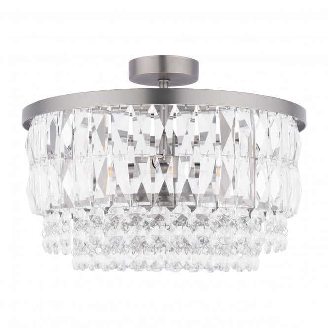 Rhosill 3 Light Semi-Flush Crystal and Aged Pewter