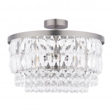 aged pewter and crystal semi-flush ceiling lght