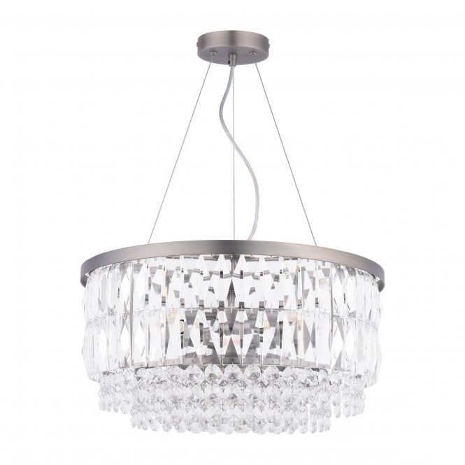 Rhosill 4 Light Pendant Crystal and Aged Pewter