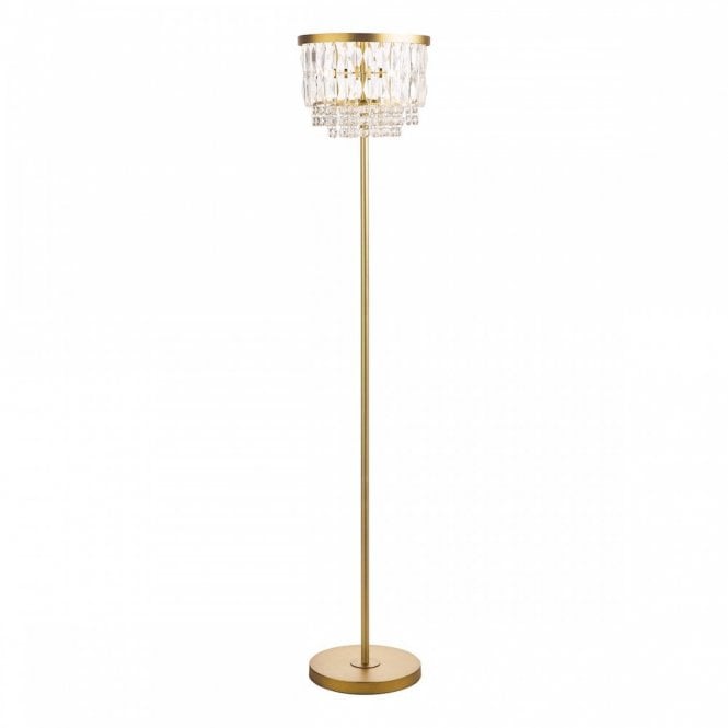 Rhosill Floor Lamp Crystal and Matt Antique Brass