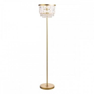 Crystal and matt antique brass floor lamp