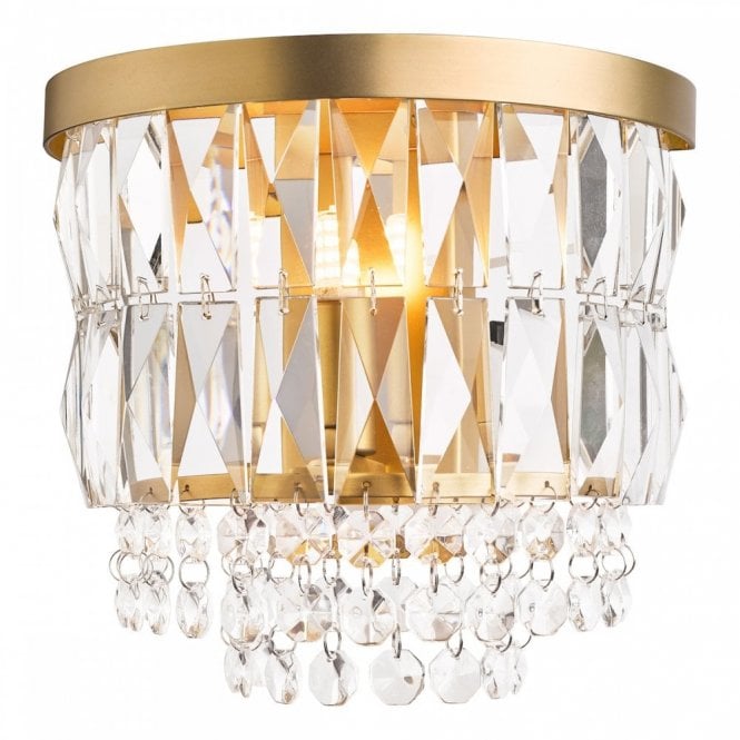 Rhosill Wall Light Crystal and Matt Antique Brass