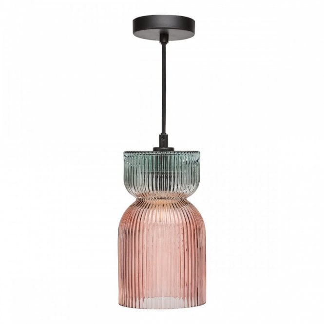 Rhubarb Ceiling Pendant - Black with Pink & Green Ribbed Glass