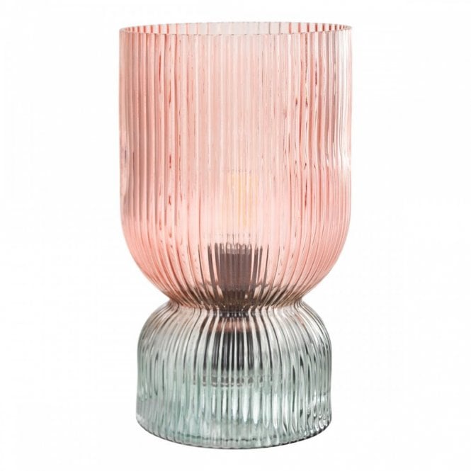 Rhubarb Table Lamp - Pink and Green Ribbed Glass