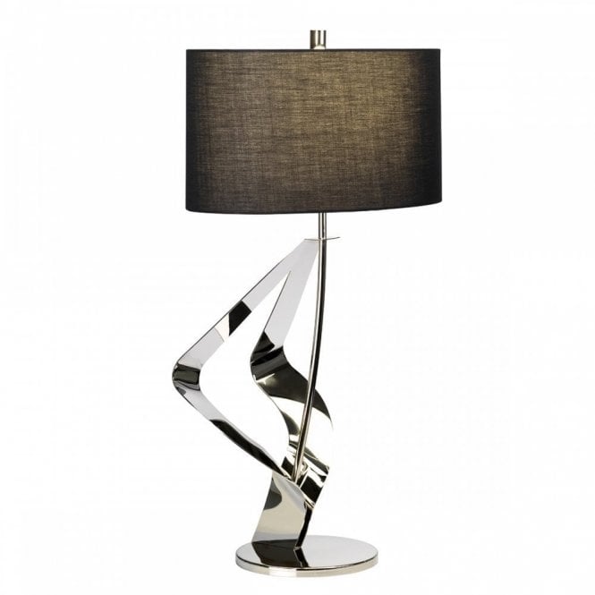 RIBBON Contemporary Sculptural Table Lamp Polished Nickel with Black Shade