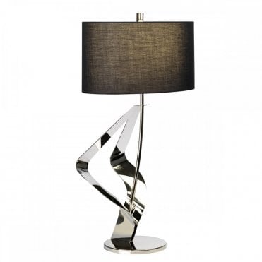 RIBBON Contemporary Sculptural Table Lamp Polished Nickel with Black Shade