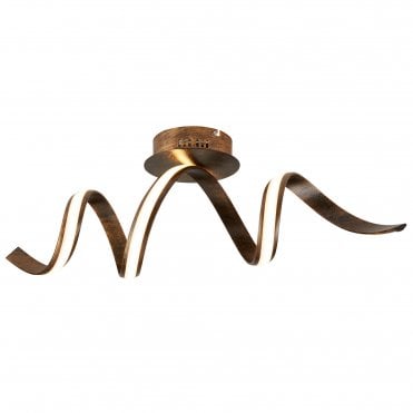 RIBBON Dimmable LED Twisted Ceiling Flush Rustic Black/Gold