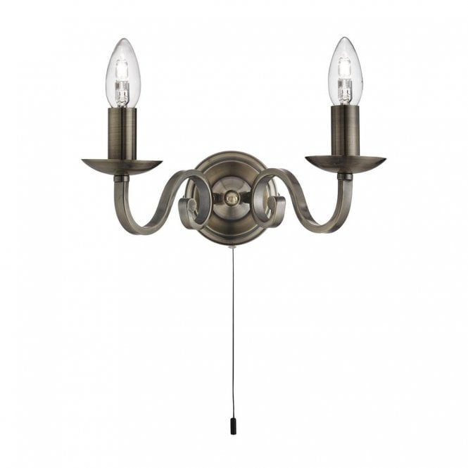 RICHMOND - 2 Light Wall Bracket Scroll Arms Detail Antique Brass , Switched