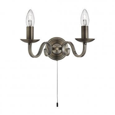 RICHMOND - 2 Light Wall Bracket Scroll Arms Detail Antique Brass , Switched