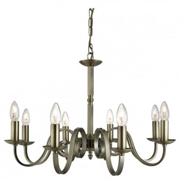 RICHMOND - 8 Light Ceiling Pendant Scroll Arms Antique Brass