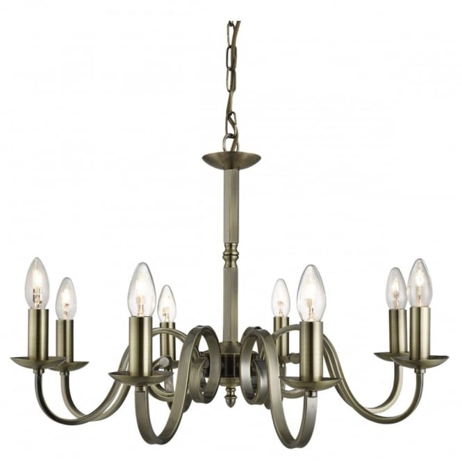 RICHMOND - 8 Light Ceiling Pendant Scroll Arms Antique Brass