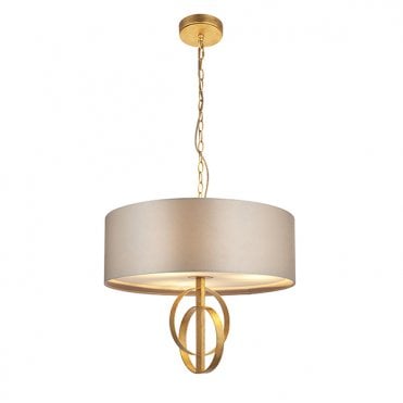 Double Hoop Gold Leaf Pendant Light With Large Mink Shade
