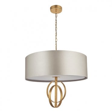 Double Hoop Gold Leaf Pendant Light With XL Mink Shade