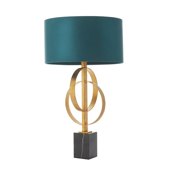 RIDLEY Double Hoop Gold Leaf Table Light With Teal Shade