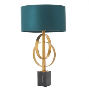 Double Hoop Gold Leaf Table Light With Teal Shade