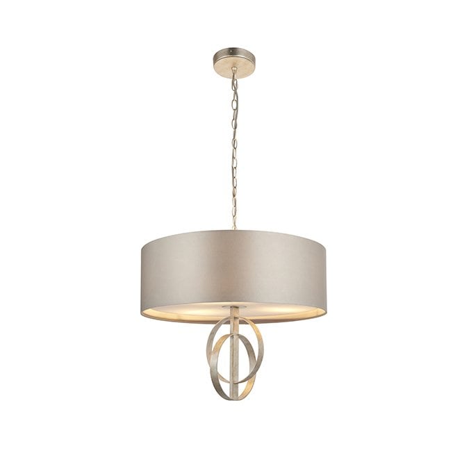 RIDLEY Double Hoop Silver Leaf Pendant Light with Large Mink Shade