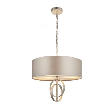 RIDLEY Double Hoop Silver Leaf Pendant Light with Large Mink Shade