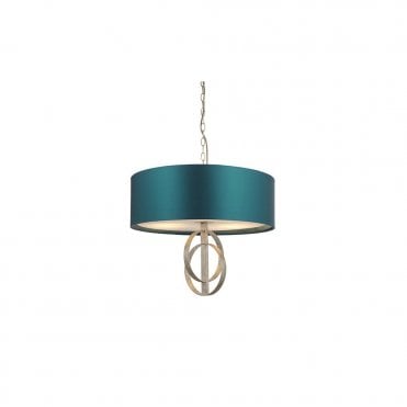 RIDLEY Double Hoop Silver Leaf Pendant Light With Large Teal Shade