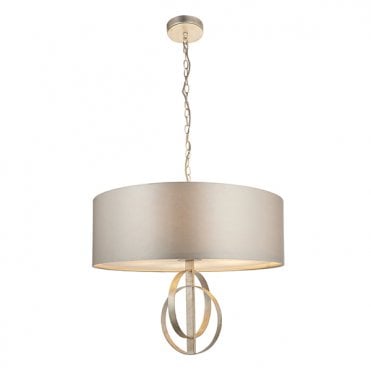 RIDLEY Double Hoop Silver Leaf Pendant Light With XL Mink Shade