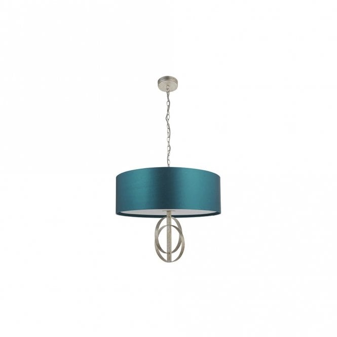 RIDLEY Double Hoop Silver Leaf Pendant Light With Xl Teal Shade