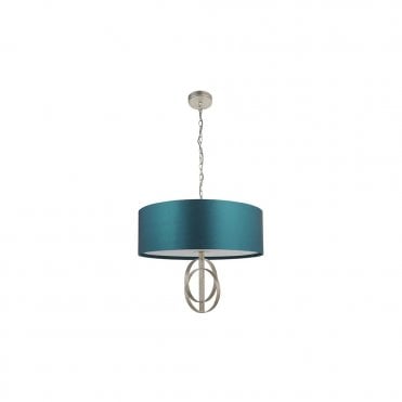 RIDLEY Double Hoop Silver Leaf Pendant Light With Xl Teal Shade