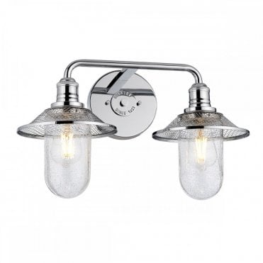 american barn style 2 light wall light in chrome and seeded glass