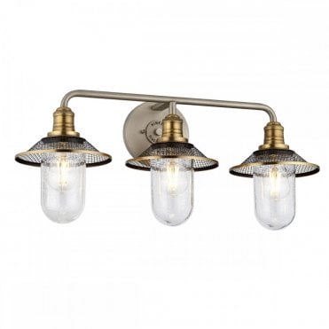3 light bar wall light in brass, nickel and seeded glass