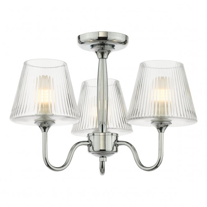 Rimaz 3 Light Bathroom Semi-Flush - Polished Chrome and Ribbed Glass IP44