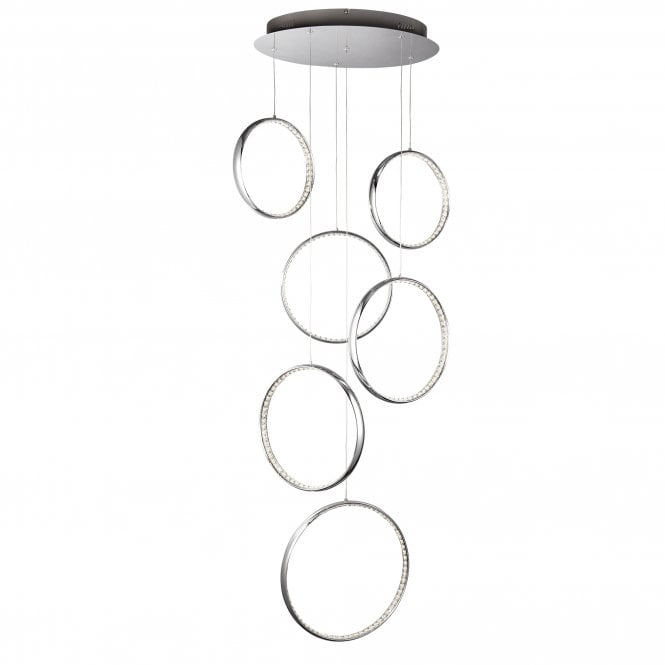 RINGS 6 Led Ceiling Multi-Drop Chrome Clear Crystal
