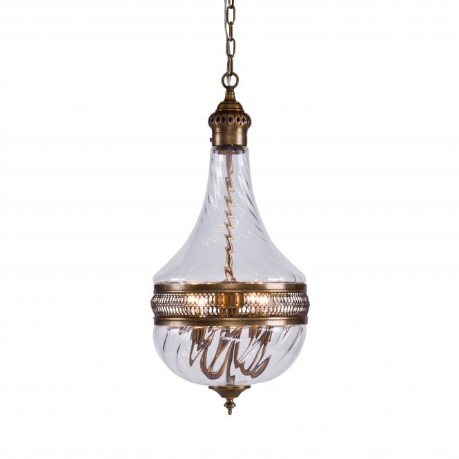 RIVLETS Pendant 4 Antique Brass With Twisted Ribbed Glass S