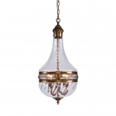 RIVLETS Pendant 4 Antique Brass With Twisted Ribbed Glass S