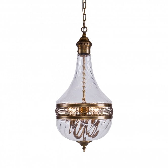RIVLETS Pendant 4 Antique Brass With Twisted Ribbed Glass S