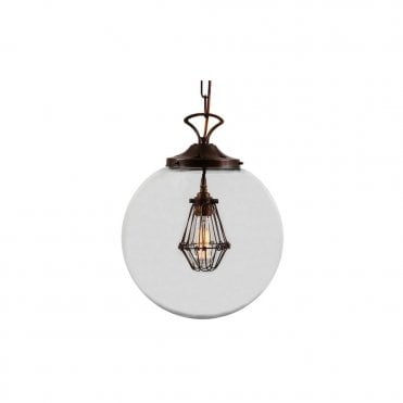 ROBYN - 35Cm Globe Cage Ceiling Pendant In Antique Brass