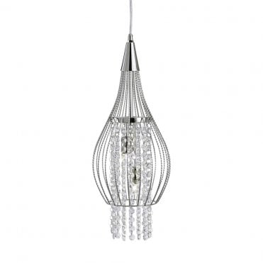 2 Light Ceiling Pendant In Chrome With Clear Crystal