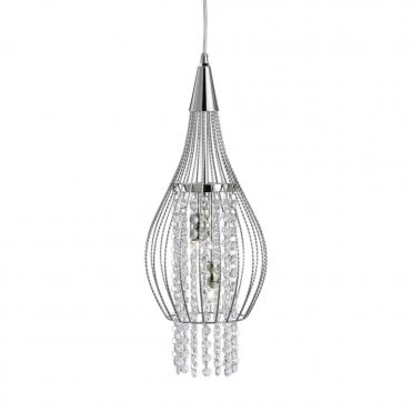 ROCKET - 2 Light Ceiling Pendant In Chrome With Clear Crystal