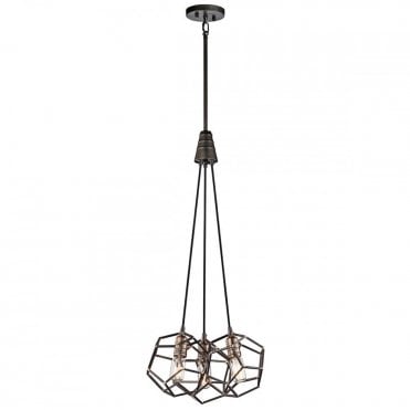 ROCKLYN 3 Light Industrial Geometric Ceiling Pendant Raw Steel